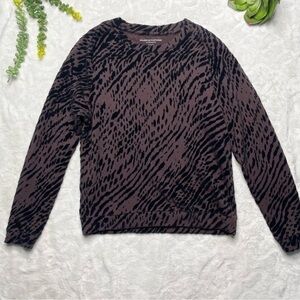 Majestic Filatures Velvet Zebra Print Textured Stretch Sweatshirt in Cocoa Brown